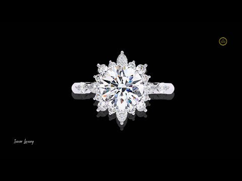 1.67 CT Lab Grown Diamond Round Cut Sunburst Halo Ring with Center Luxury Bridal Jewelry