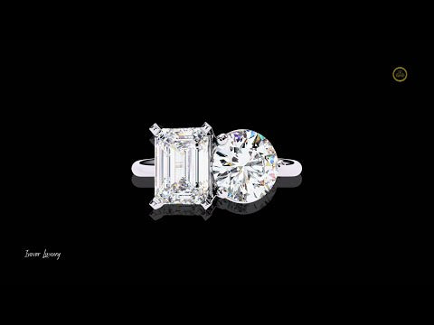 Emerald and Round Lab Diamond Toi et Moi Promise Ring