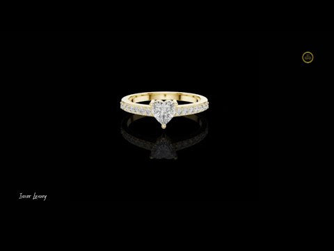 0.45 CT Perfect Heart Shaped Lab Grown Diamond Ring with Pave Set Round Diamond Band
