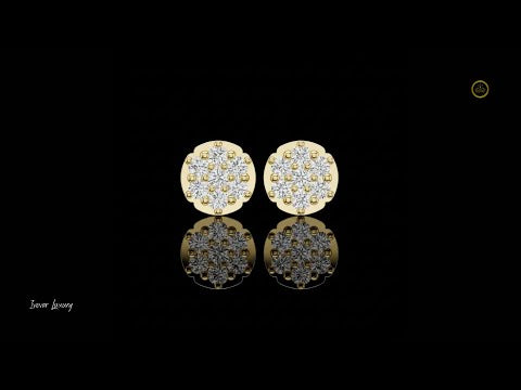 0.73 TCW Aurora Halo Blossom Moissanite Diamond Cluster Gold Stud Earrings with Rounded Floral Silhouette For Her