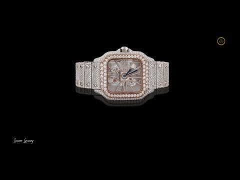 Full Iced Out Two-Tone Skeleton Diamond Watch with Square Case & Pave Bracelet