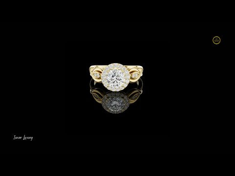 1.00 CT Majestic Bloom Round Halo Lab Grown Diamond Ring with Sculpted Petal Accents