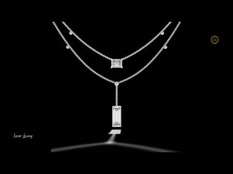 2.73 CT Dainty Baguette Cut Moissanite Diamond Necklace With Double Elegant Chain Luxury Jewelry Gift for Her