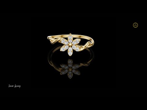 0.013 TCW Radiant Floral Moissanite Round Diamond Ring with Twisted Vine-Inspired Band