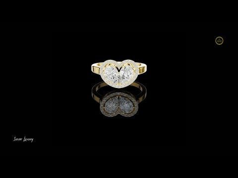 0.91 CT Unique Heart Shaped Lab Grown Halo Ring with Twin Pear Diamonds and Pave Diamond Accents