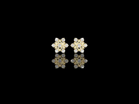 0.45 TCW Geometric Starburst Stud Earrings Round Moissanite Diamonds and Floral Halo Design For Party