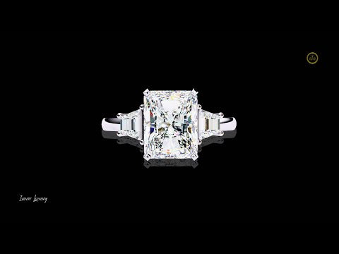 3.03 CT Perfect Radiant Cut Three Stone Ring With Lab Grown Diamond Trapezoid Side Stone Ring