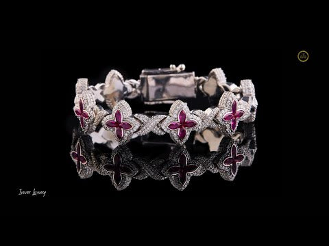 Luxury Ruby Flower Lab Diamond Bracelet – Iced Out Floral Design, Elegant Statement Jewelry