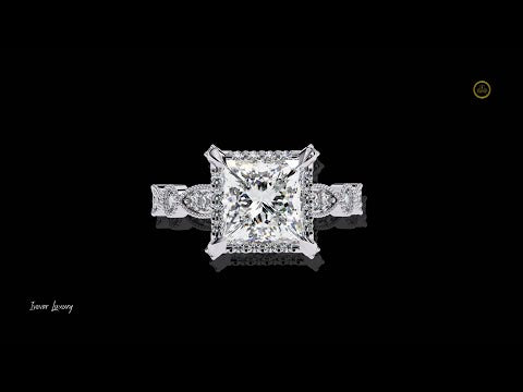 2.03 CT Dazzling Princess Cut Halo Lab Grown Diamond Ring with Elegant Sparkle Intricate Filigree Band Design