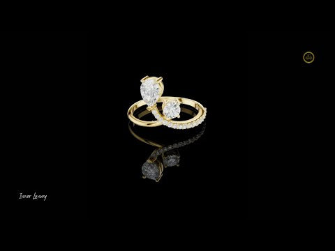 Pear Cut Moissanite Diamond Open Bypass Engagement Ring