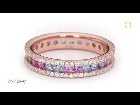 Round Cut Natural Sapphire Diamond Ring Luxury by Ivevar