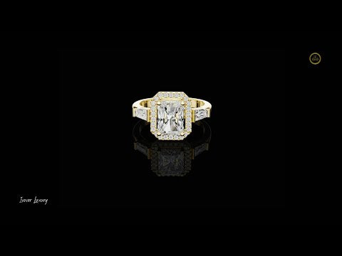 2.00 CT Iconic Moissanite Radiant Cut Halo Baguette Side Diamonds Prestige Engagement Ring