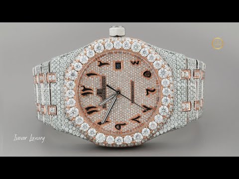 Full Iced Out Two-Tone Calendar Diamond Watch with Arabic Numeral Dial