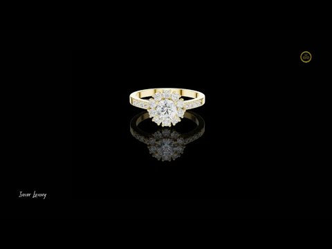 0.50 CT Dazzling Round Brilliant Cut Lab Grown Diamond Halo Ring with Pave Set Diamond Band