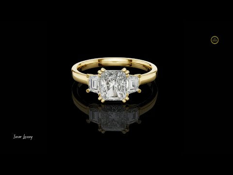 Radiant Cut Lab Diamond Ring With Trapezoid Side Stone