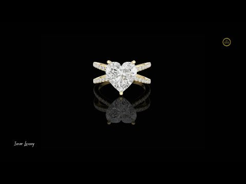 Heart Cut Moissanite Diamond Split Pave Shank Engagement Ring