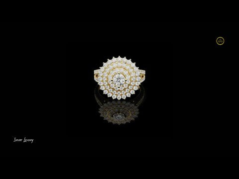 Round Brilliant Moissanite Diamond Double Layer Flower Halo Ring