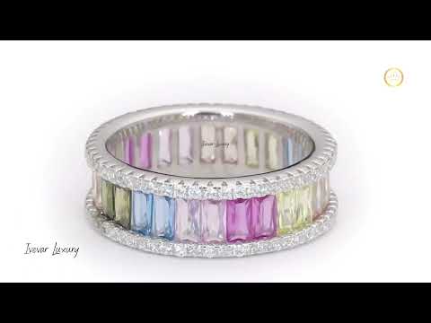 Natural Sapphire Diamond Emerald Cut Engagement Ring By Ivevar