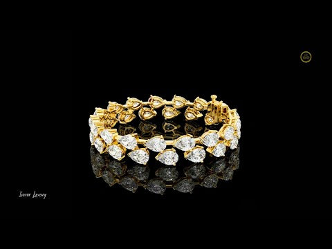 26.52 TCW Exquisite Lab Grown Bracelet Featuring Double Row Pear Cut Diamonds