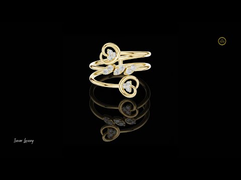 0.16 TCW Golden Vine Embrace Ring with Moissanite Diamond Leaf Clusters and Artistic Spiral Sweep Design