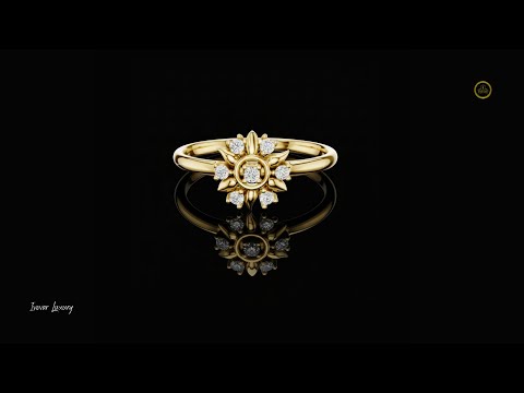 Round Lab Diamond Sunburst Floral Engagement Ring