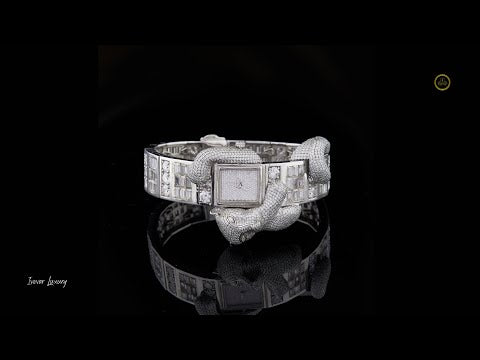Full Iced Out Panther Diamond Watch with Square Pavé Dial & Baguette Link Band
