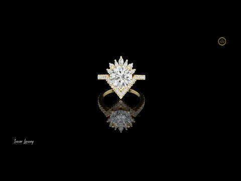 Round Cut Lab Diamond Cluster Engagement Ring with Crown Accents