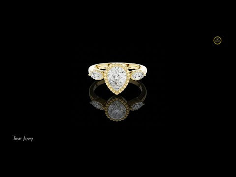 Vintage Inspired Pear Cut Three Stone Lab Diamond Ring