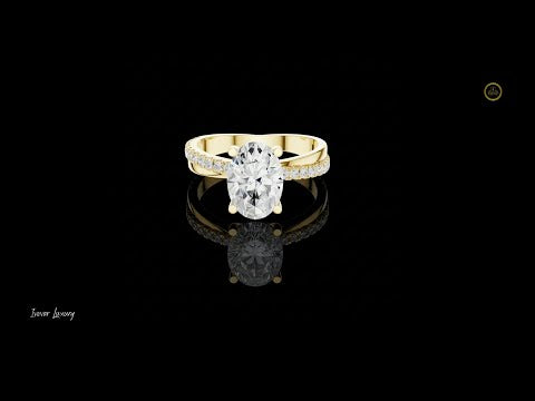 1.00 CT Stunning Oval Cut Solitaire Engagement Ring with Lab Diamond Pave Band