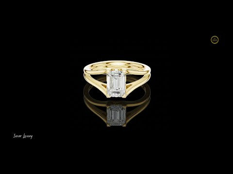 Emerald Cut Split Shank Lab Diamond Solitaire Engagement Ring