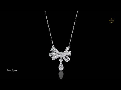 1.69 TCW Sparkling Round Cut Moissanite Diamond Bow Pendant Necklace To Celebrate Your Love