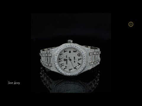 Full Iced Out Calendar Watch with Arabic Numeral Diamond Dial & Diamond Bracelet