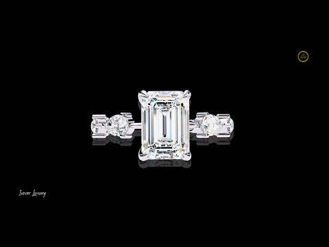 Emerald Cut Lab Diamond Anniversary Ring With Pave Wedding Band