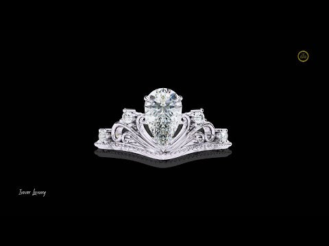 0.97 CT Classic Lab Grown Diamond Vintage Pear Cut Tiara Crown Royal Statement Wedding Ring for Her