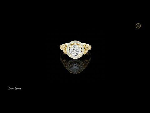2.00 CT Regal Blossom Halo Round Cut Moissanite Diamond Ring with Ornate Floral Scroll Band For Girlfriend