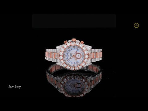 Full Iced Out Two-Tone Diamond Watch with Large Diamond Bezel & Multi-Function Dial