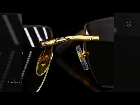 Modern Gold Rimless Sunglasses with Faceted Smoke Brown Lenses