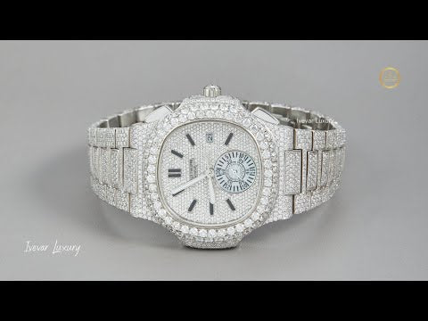 Full Iced Out Diamond Chronograph Watch with Pave Dial & Diamond Band