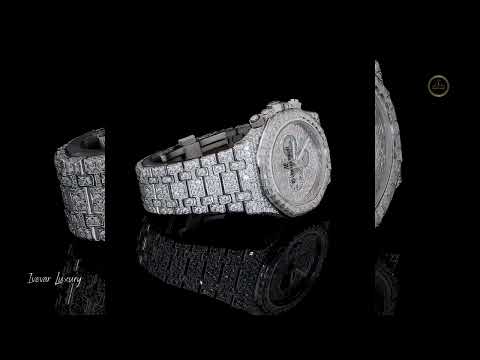 Full Iced Out Diamond Chronograph Watch with Baguette Bezel & Pavé Dial