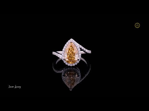 Fancy Vivid Yellow Pear Lab Diamond Ring Halo Diamond Wedding Band
