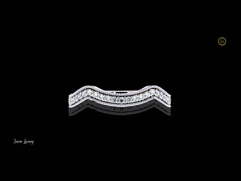 Curved Round Cut Lab Diamond With Pave Milgrain Band
