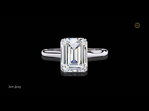 Classic Emerald Cut Moissanite Diamond Solitaire Ring With Four Prong