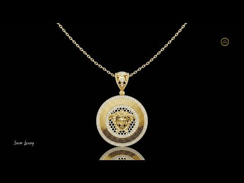 0.62 TCW Medusa Inspired Coin Elegant Greek Key Border and Lab Grown Diamond Accents Statement Jewelry