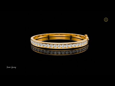 3.47 TCW Modern Gold Lab Grown Bangle Bracelet Featuring Channel Set Round Brilliant Diamonds