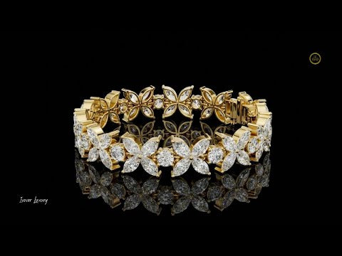 14.05 TCW Luxurious Lab Grown Bracelet Featuring Marquise Cut Diamond Floral Motifs