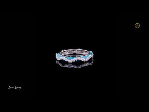 Sky Blue Wave Moissanite Diamond Pave Wedding Band Ring