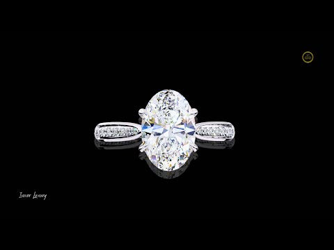 Oval Cut Pave Setting Lab Diamond Solitaire Engagement Ring