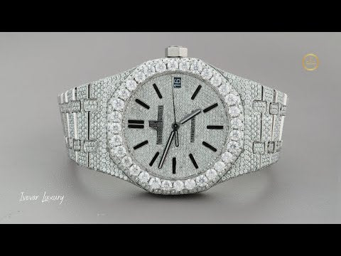 Full Iced Out Round Cut Diamond Watch with Pavé Dial and Integrated Bracelet