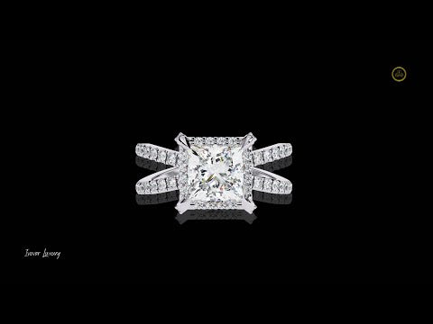 2.03 CT Princess-Cut Double Band Halo Lab Grown Diamond Ring Luxury Bridal Jewelry by Ivevar Luxury