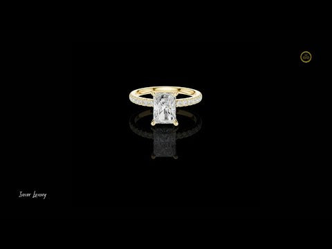 1.56 CT Stunning Radiant Moissanite Diamond Ring with Pave Set Band and Marquise Cut Accents